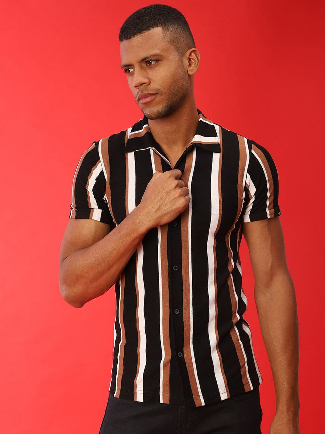 CAHOOT Men Multicoloured Opaque Striped Casual Slim Fit Shirt - view 1