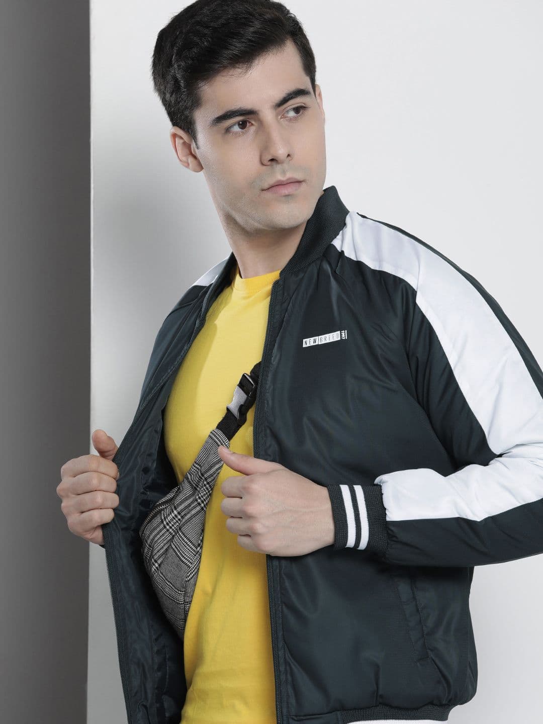 The Indian Garage Co Men Navy Blue White Striped Bomber Jacket - view 1
