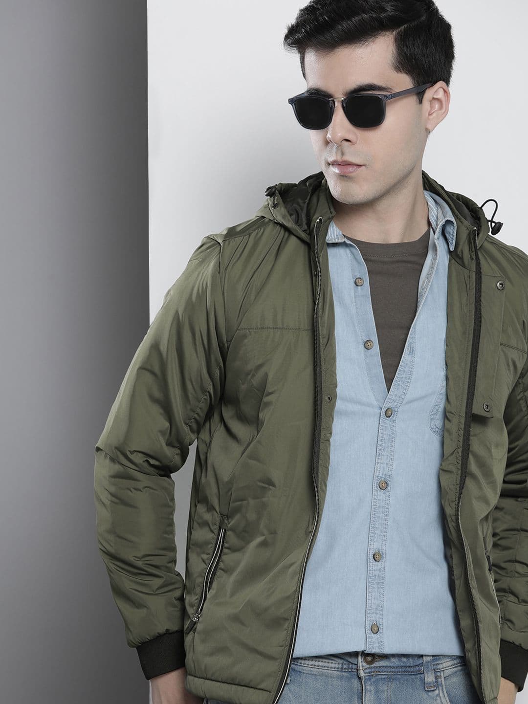The Indian Garage Co Men Slim Fit Zip-Front Hooded Bomber Jacket - view 1