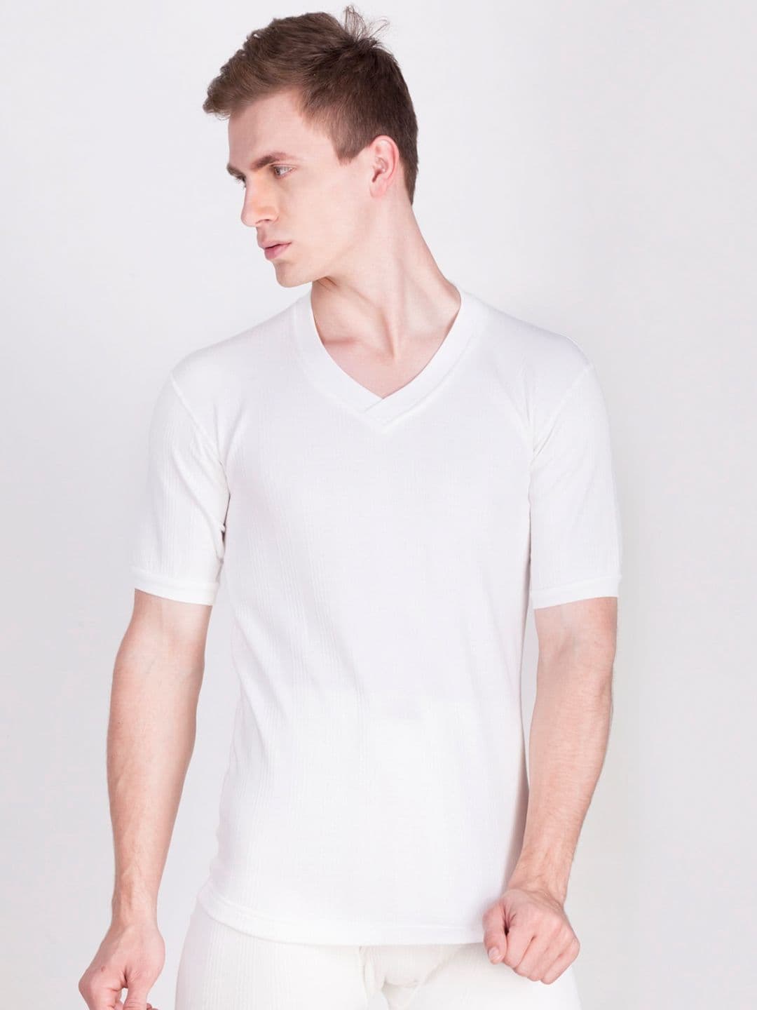Dollar Ultra Men Off White Solid Cotton Thermal Top - view 1