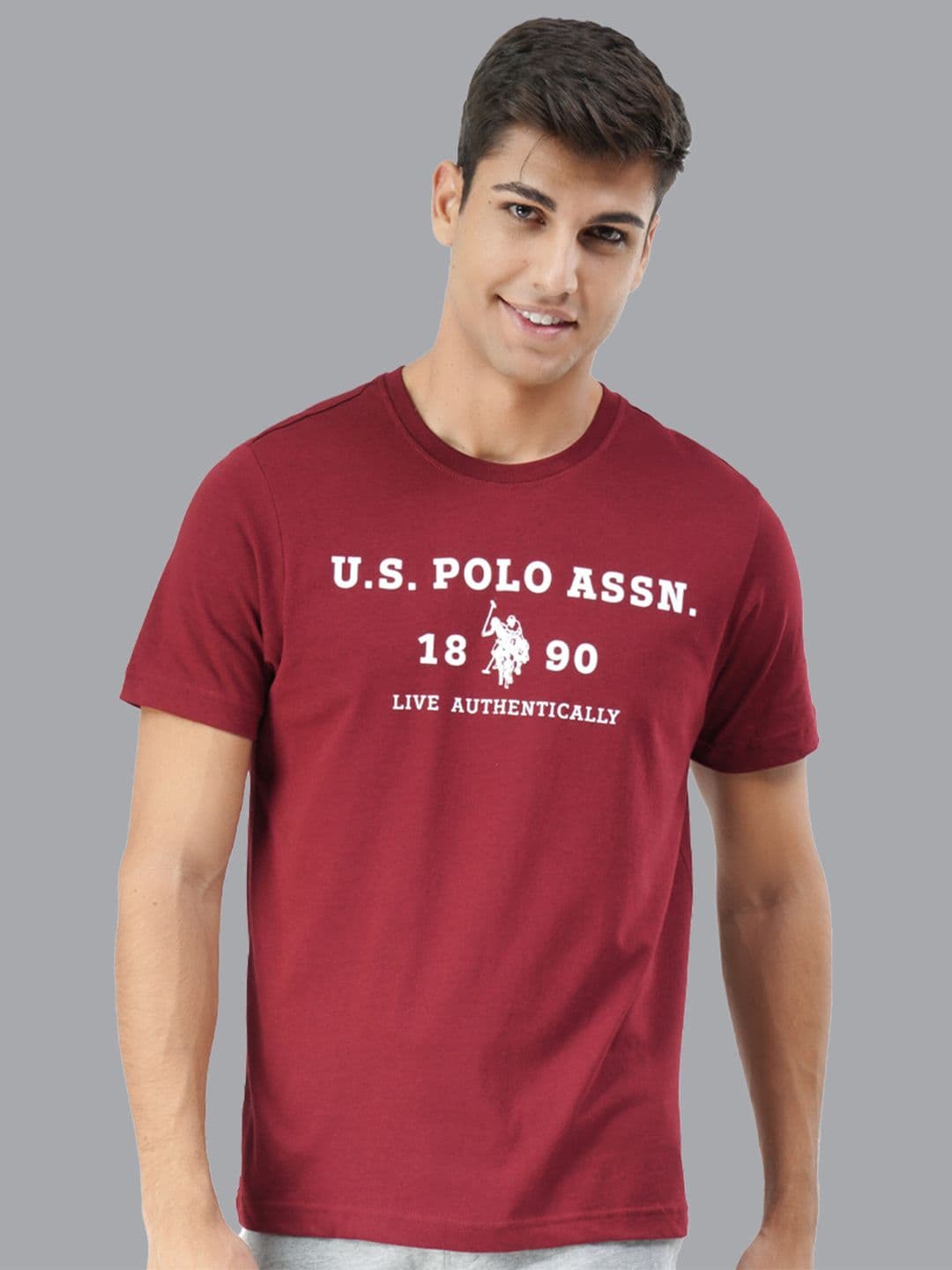 U.S. Polo Assn. U S Polo Assn Men Maroon Brand Logo Printed Lounge T-shirt - view 1