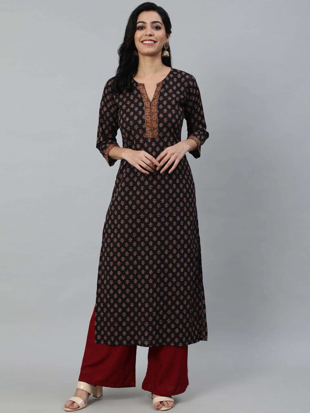 Nayo Women Purple Ethnic Motifs Printed Cotton Kurta - view 1