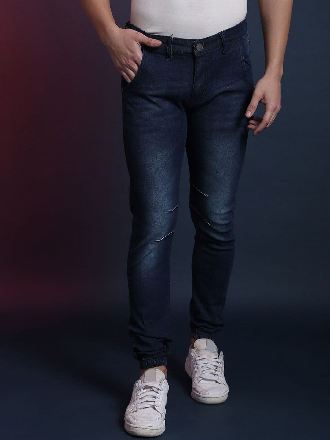 CAHOOT Men Navy Blue Super Mildly Distressed Light Fade Stretchable Jeans - view 1