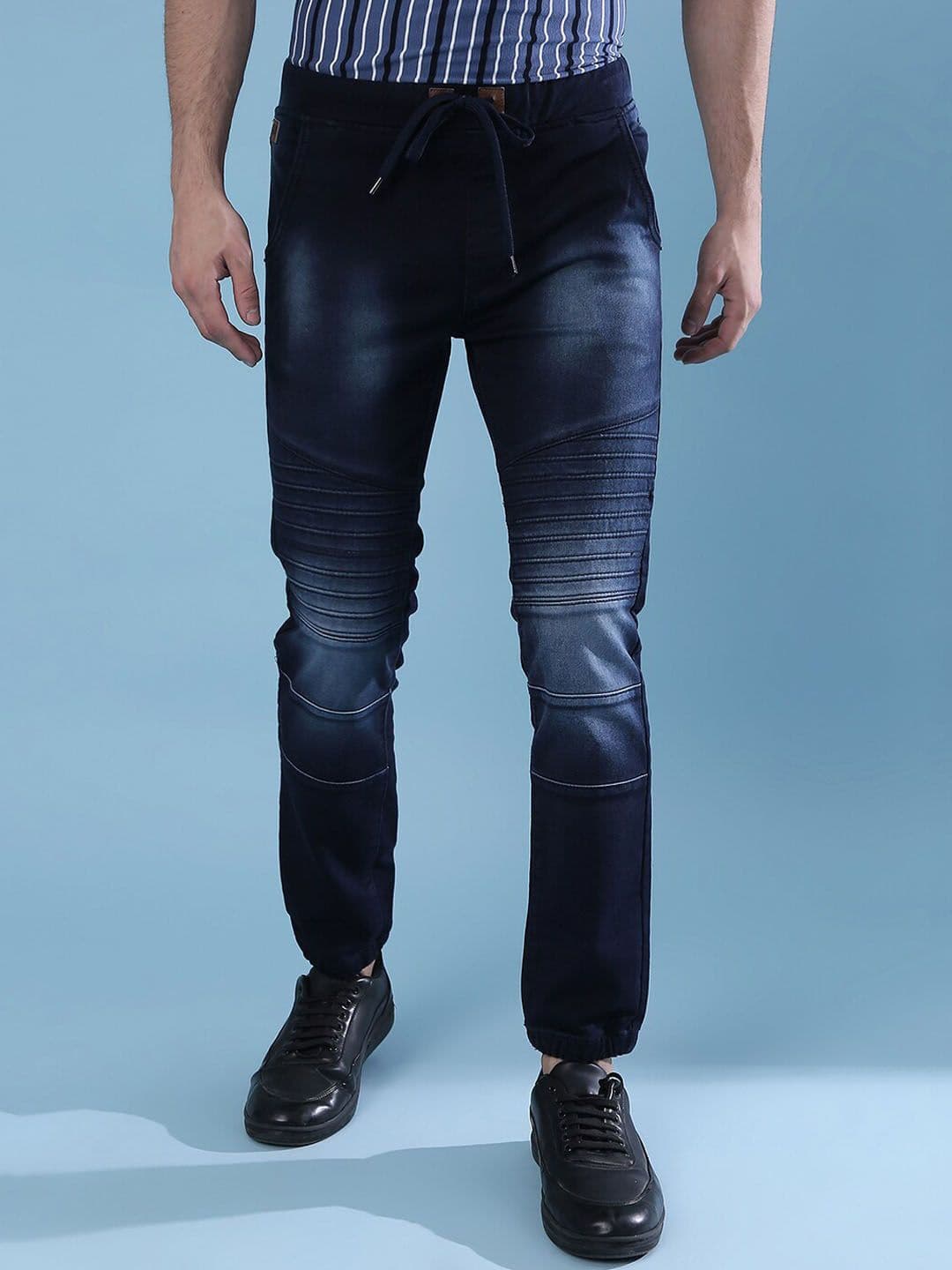 CAHOOT Men Navy Blue Super Slash Knee Light Fade Stretchable Jeans - view 1