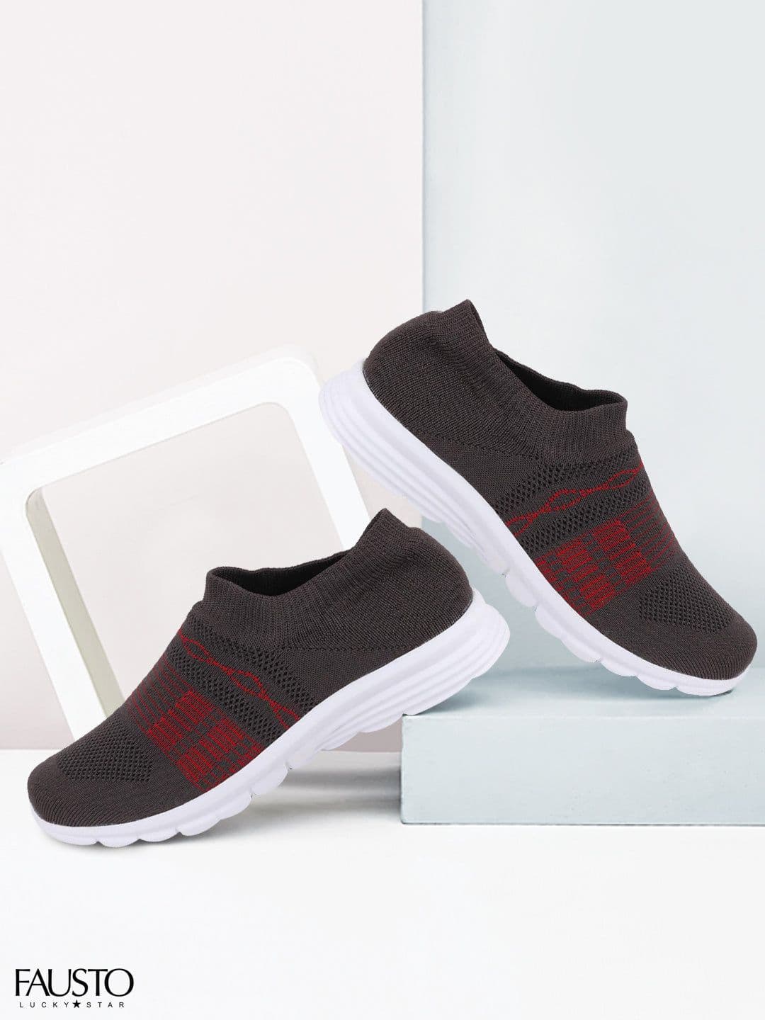 FAUSTO Men Grey Mesh Walking Non-Marking Shoes - view 1