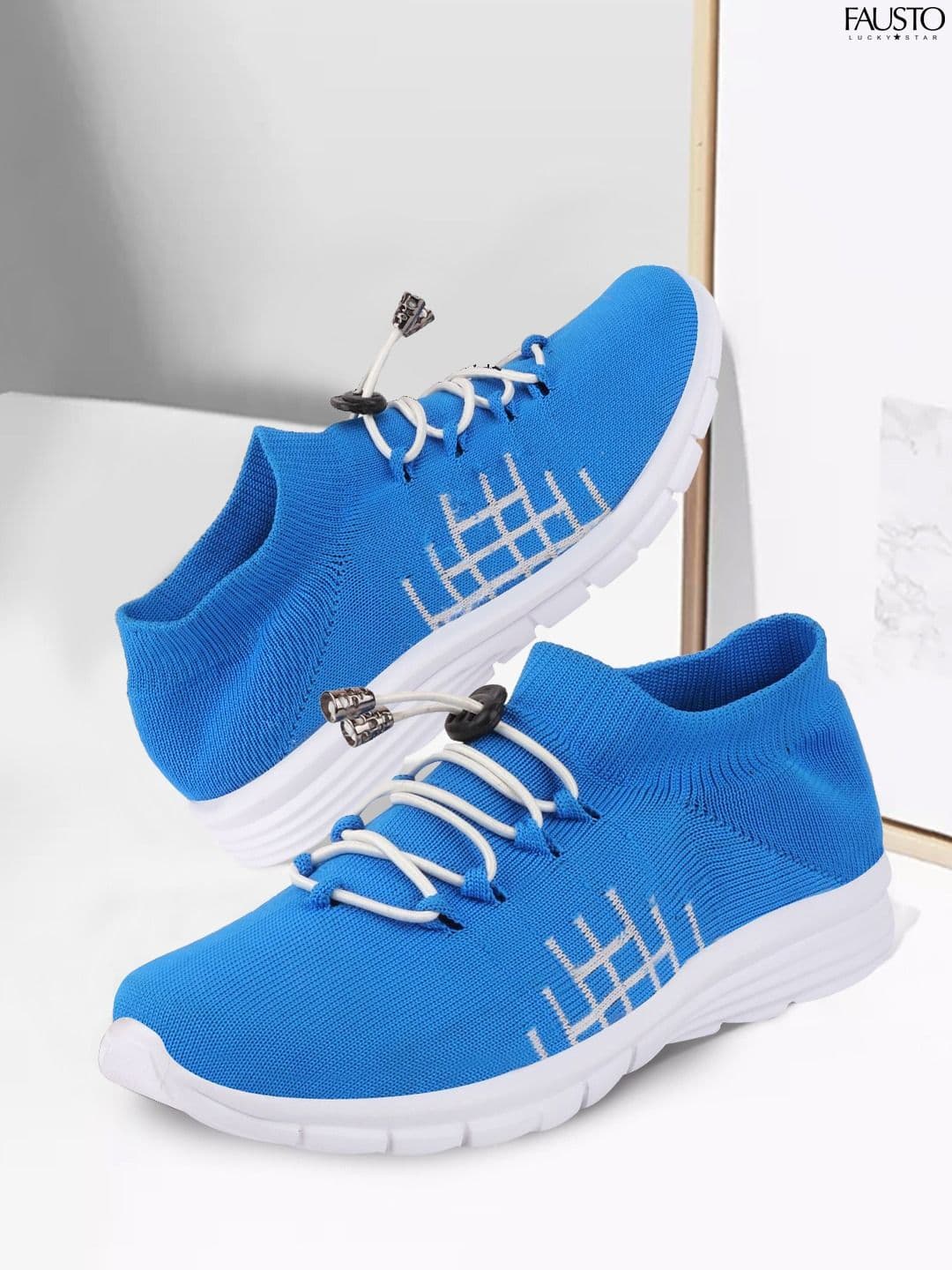 FAUSTO Men Blue Mesh Running Non-Marking Shoes - view 1