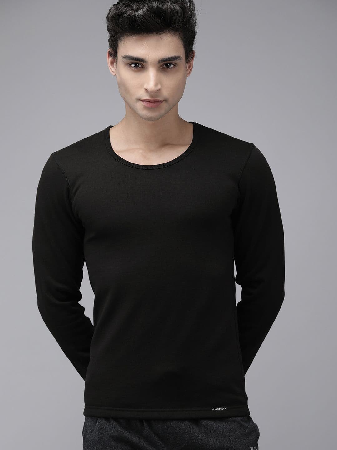 Van Heusen Innerwear Men Black Solid Warmtech Full Sleeve Extra Warm Thermal Top - view 1