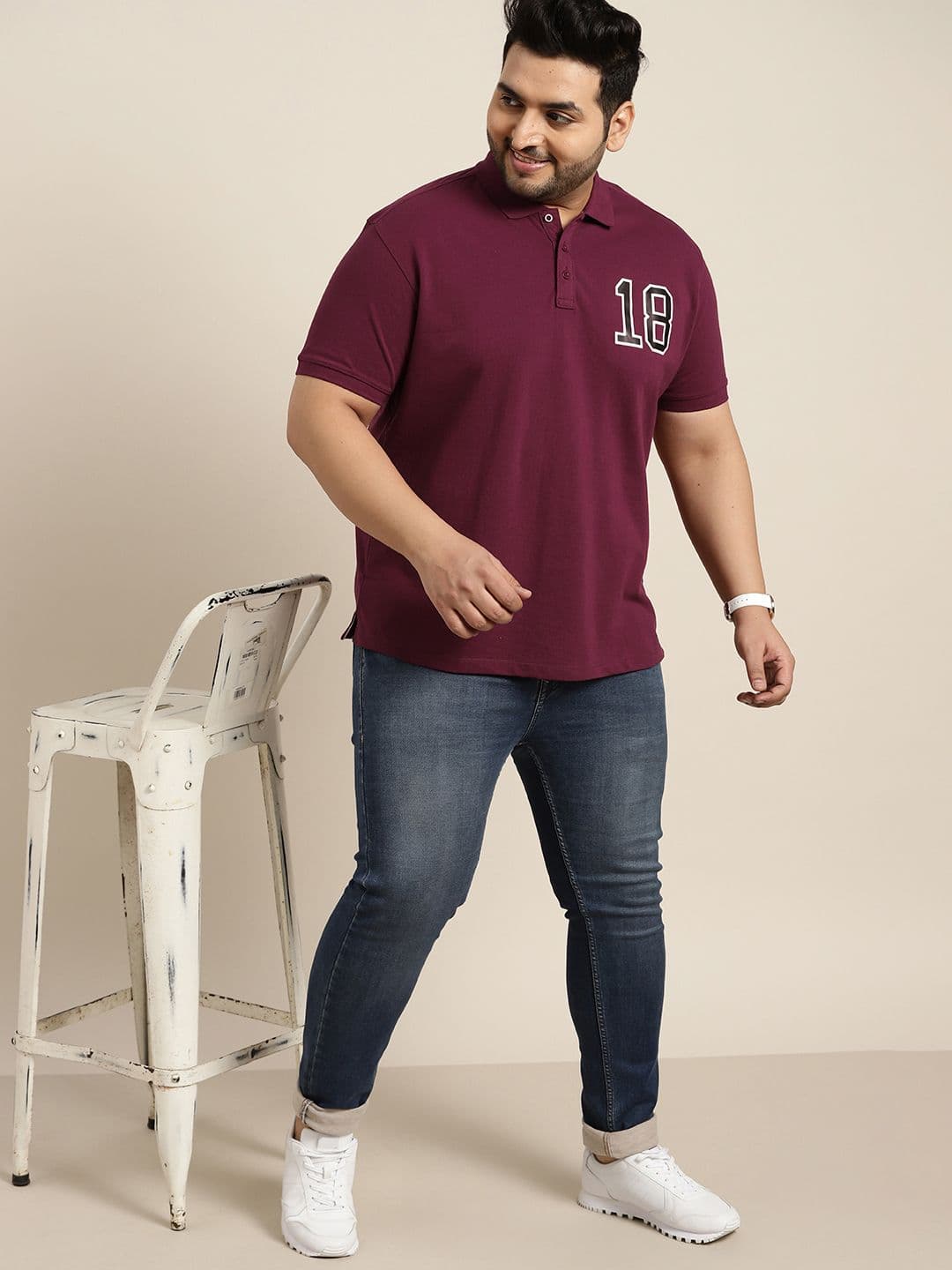 Sztori Men Plus Size Purple Typography Polo Collar T-shirt - view 1