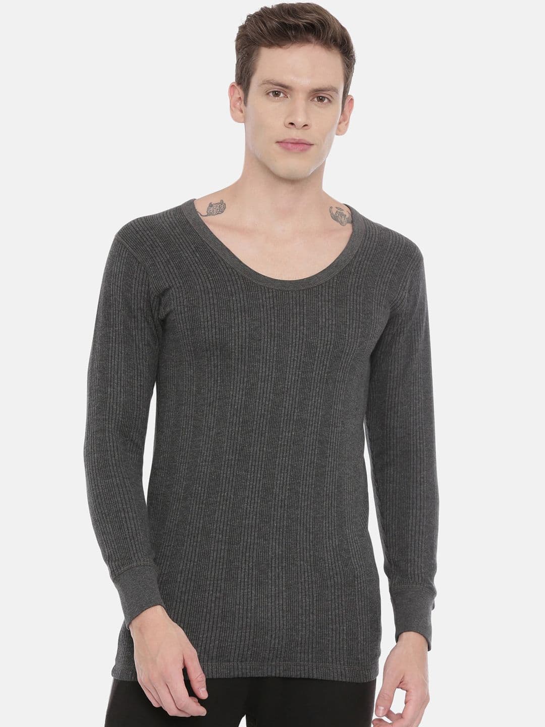 3PIN Men Grey Striped Thermal Top - view 1