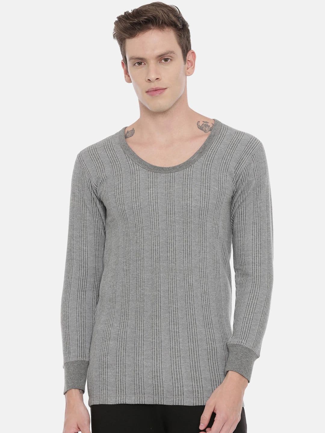 3PIN Men Grey Striped Thermal Top - view 1