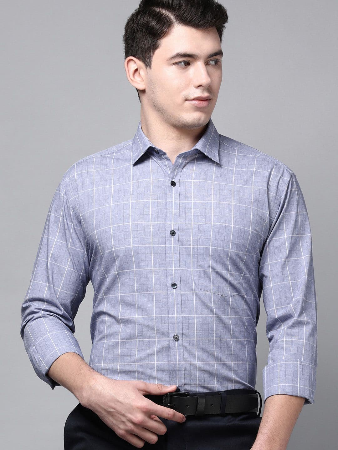 Park Avenue Men Navy Blue Slim Fit Checked Formal Shirt - view 1