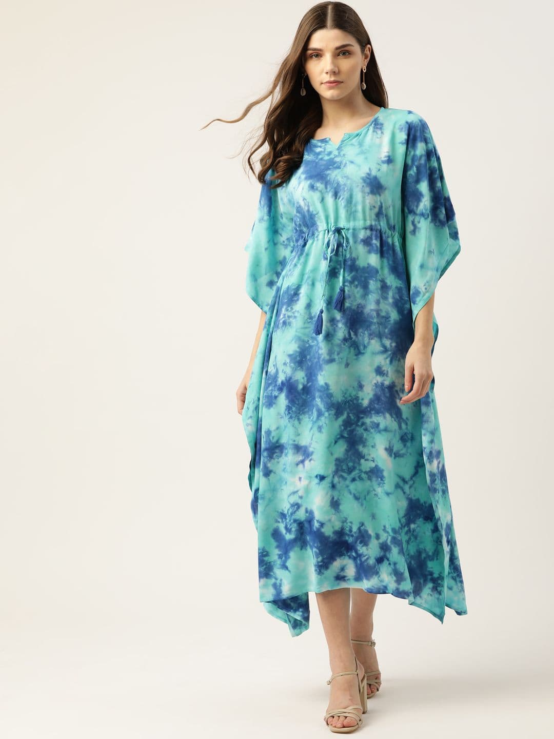 Maaesa Blue & Sea Green Dyed Crepe Kaftan Midi Dress - view 1