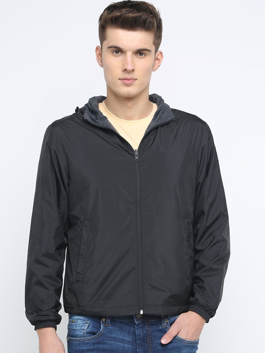 Basics Men Black Solid Reversible Bomber Jacket - view 1