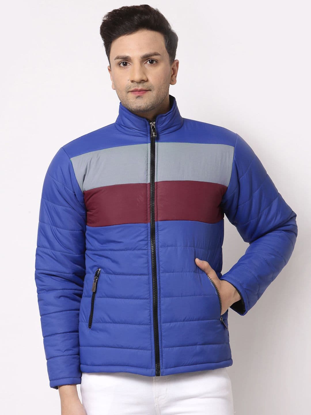 KLOTTHE Men Blue Striped Water Resistant Outdoor Padded Jacket - view 1