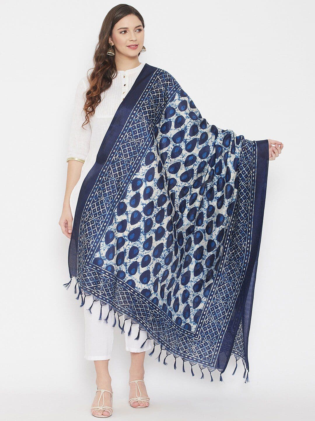 Clora Creation Navy Blue & White Printed Dupatta - view 1