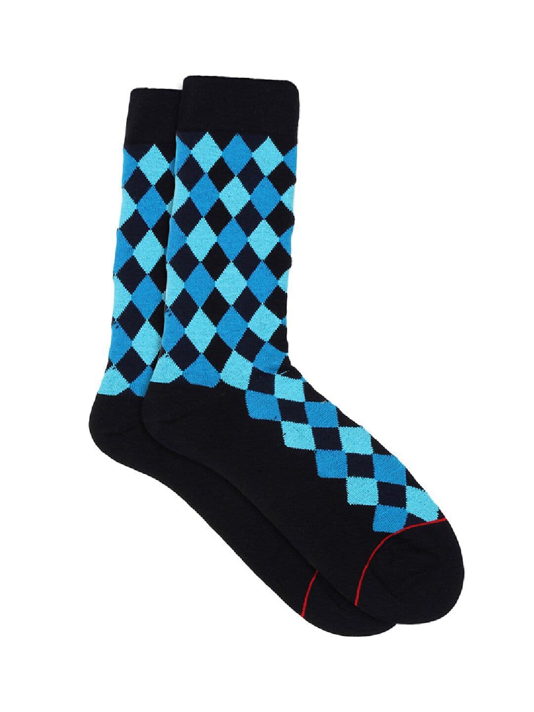 Soxytoes Men Black & Blue Patterned Cotton Above Ankle Length Socks - view 1