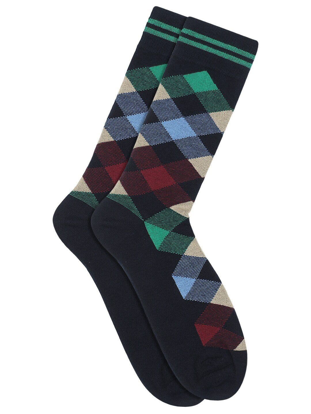 Soxytoes Men Navy Blue & Red Patterned Above Knee-Length Socks - view 1