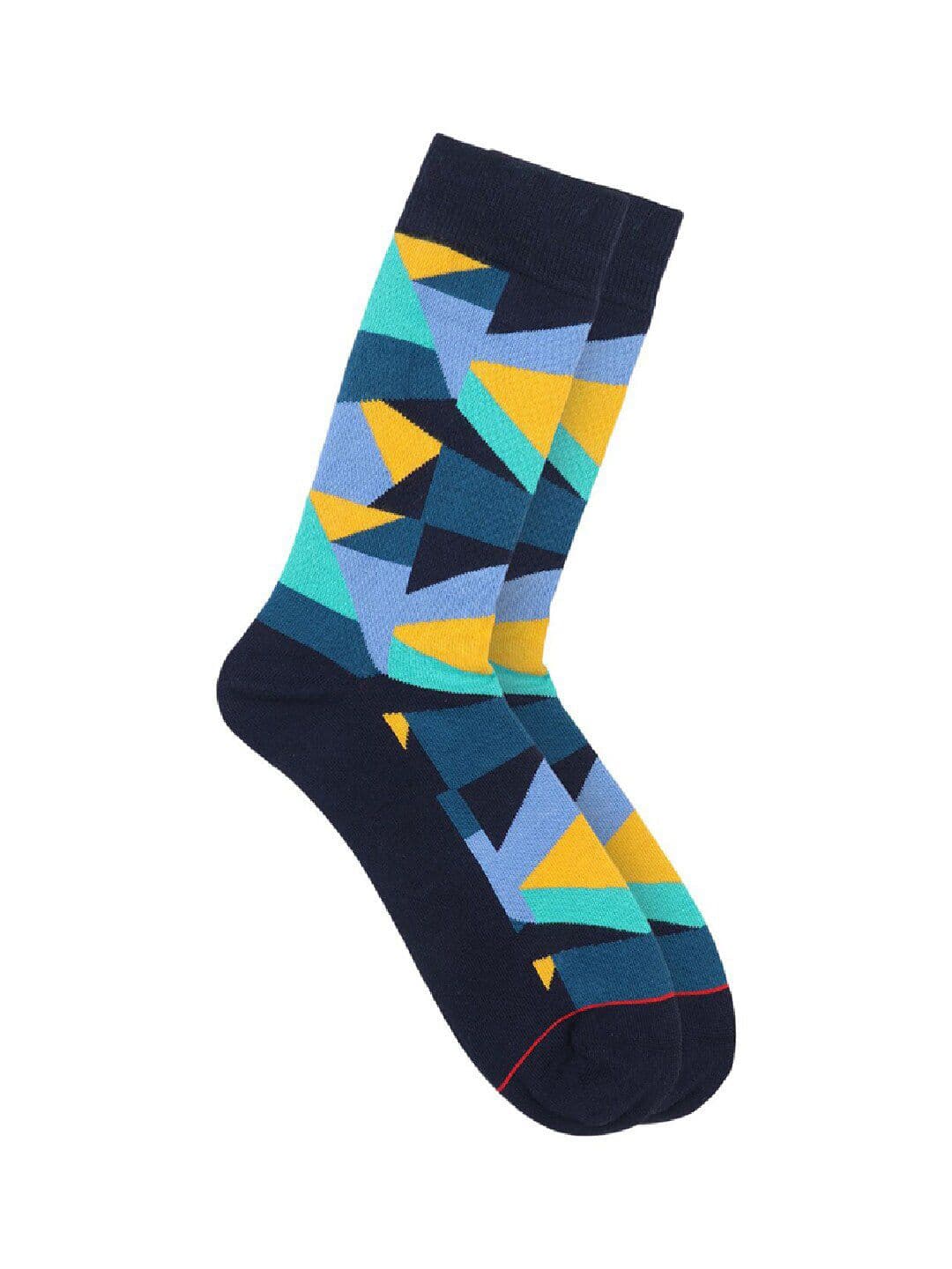 Soxytoes Men Navy Blue & Yellow Patterned Above Knee-Length Socks - view 1