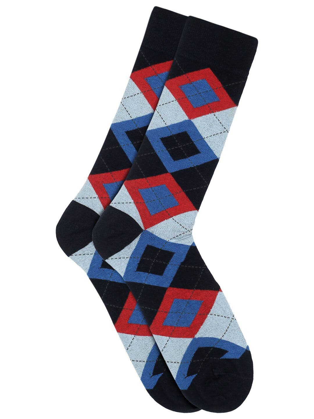 Soxytoes Men Navy Blue & Red Patterned Calf Length Socks - view 1