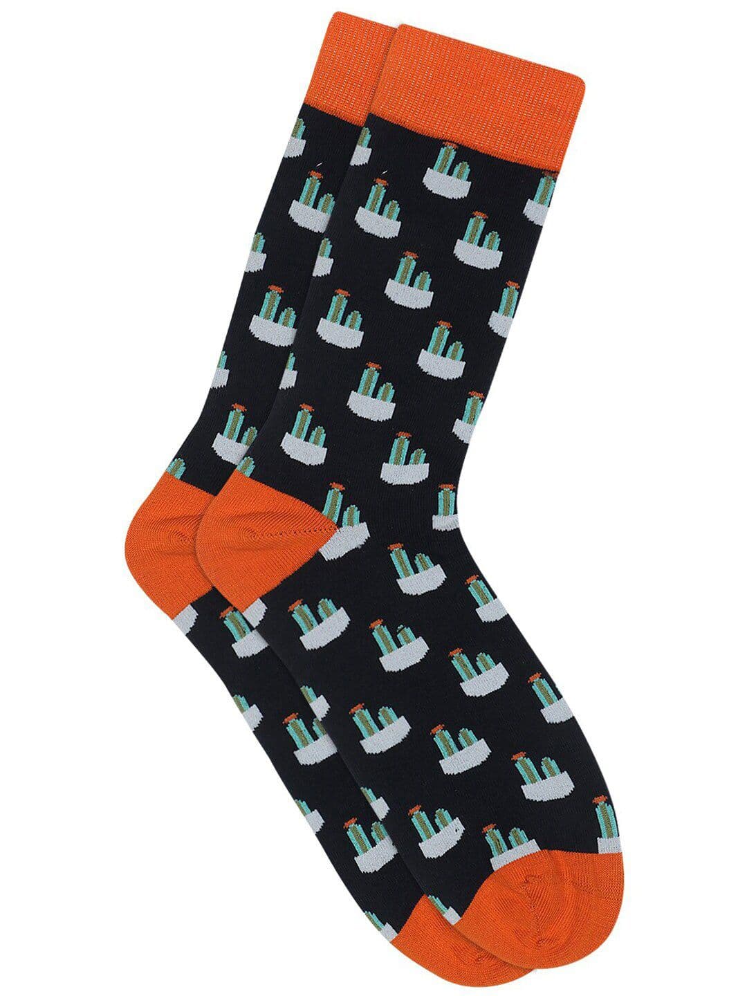 Soxytoes Men Navy Blue & Orange Patterned Calf Length Socks - view 1