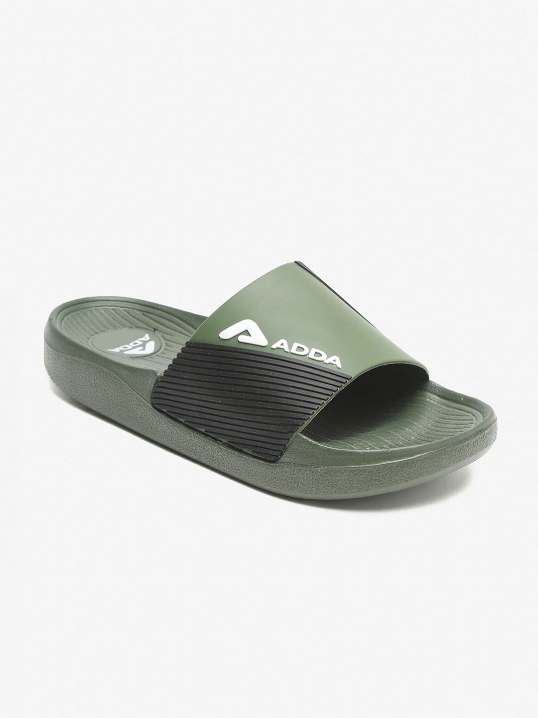 Adda Men Olive Green & Black Colourblocked Rubber Sliders - view 1