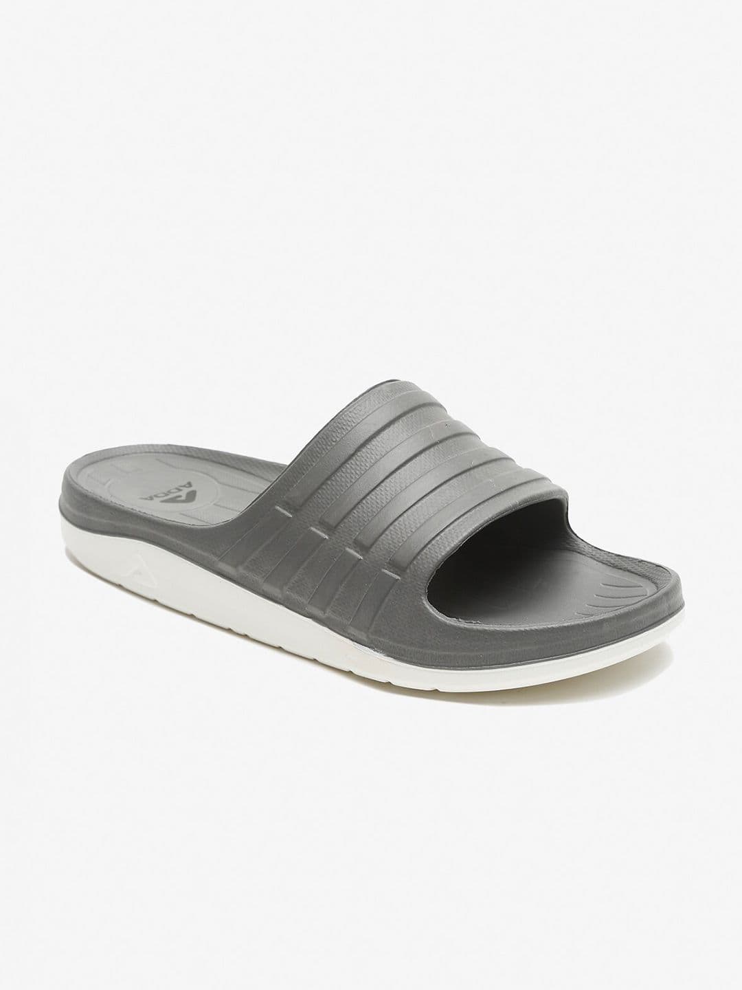 Adda Men Grey Striped Rubber Sliders - view 1