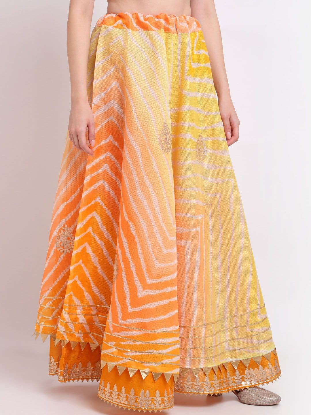 SOUNDARYA Women Yellow & Orange Dyed Flared Pure Cotton Maxi Skirt - view 1