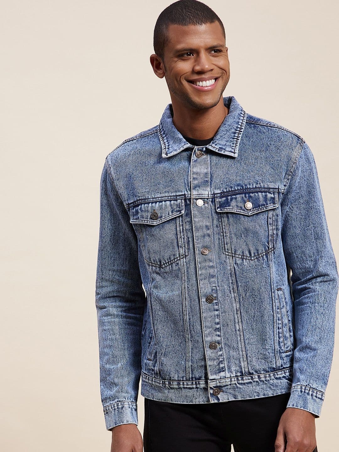MASCLN SASSAFRAS Men Blue Washed Denim Jacket - view 1