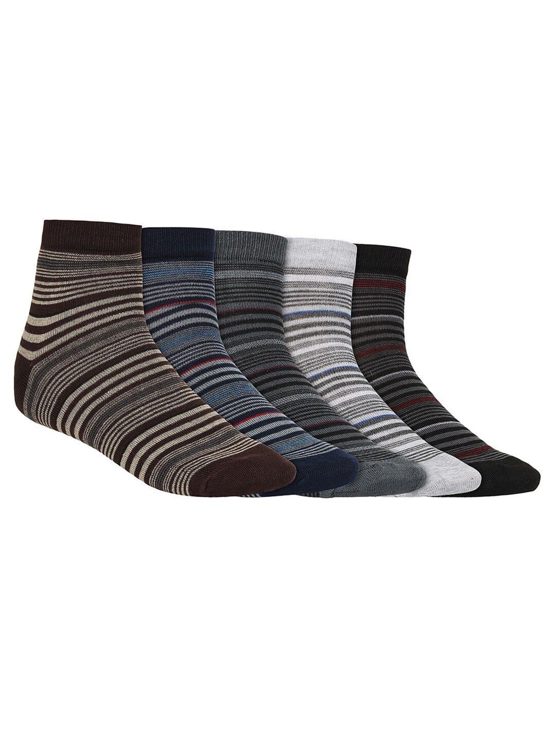 SIDEWOK Men Pack Of 5 Striped Pure Combed Cotton Ankle-Length Socks - view 1