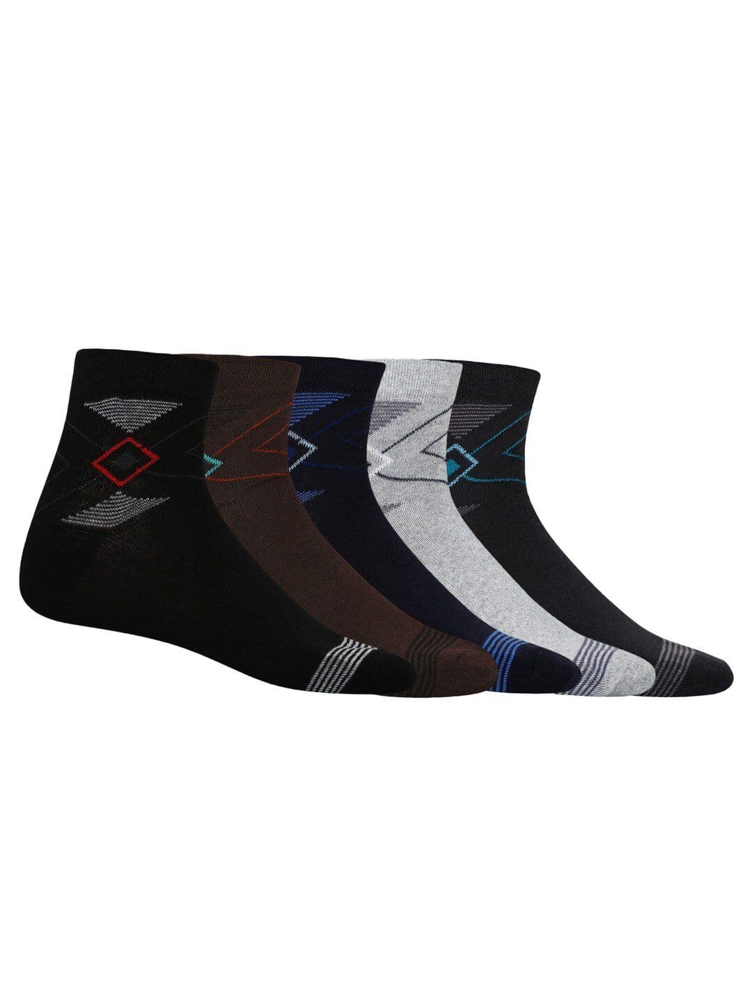 SIDEWOK Men Pack Of 5 Patterned Pure Combed Cotton Ankle-Length Socks - view 1