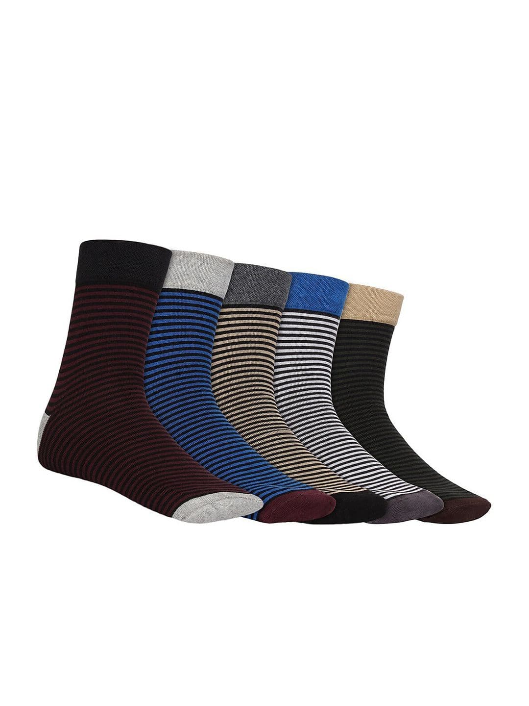 SIDEWOK Men Pack Of 5 Striped Pure Combed Cotton Calf-Length Socks - view 1
