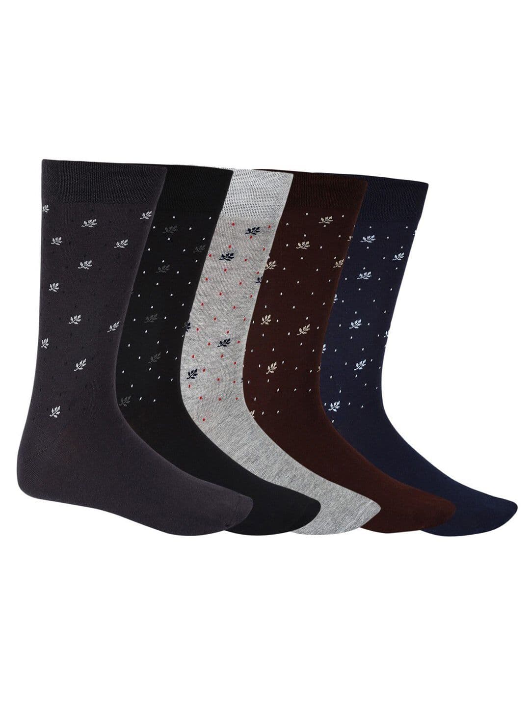 SIDEWOK Men Pack Of 5 Patterned Pure Combed Cotton Calf-Length Socks - view 1