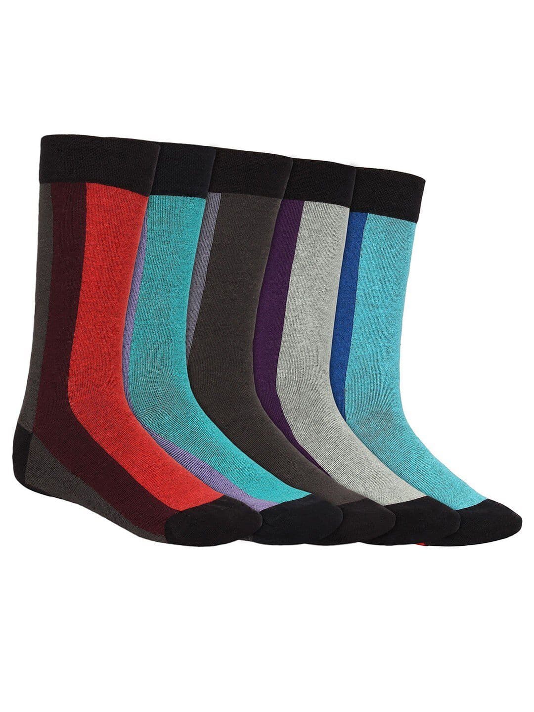 SIDEWOK Men Pack Of 5 Patterned Pure Combed Cotton Calf-Length Socks - view 1