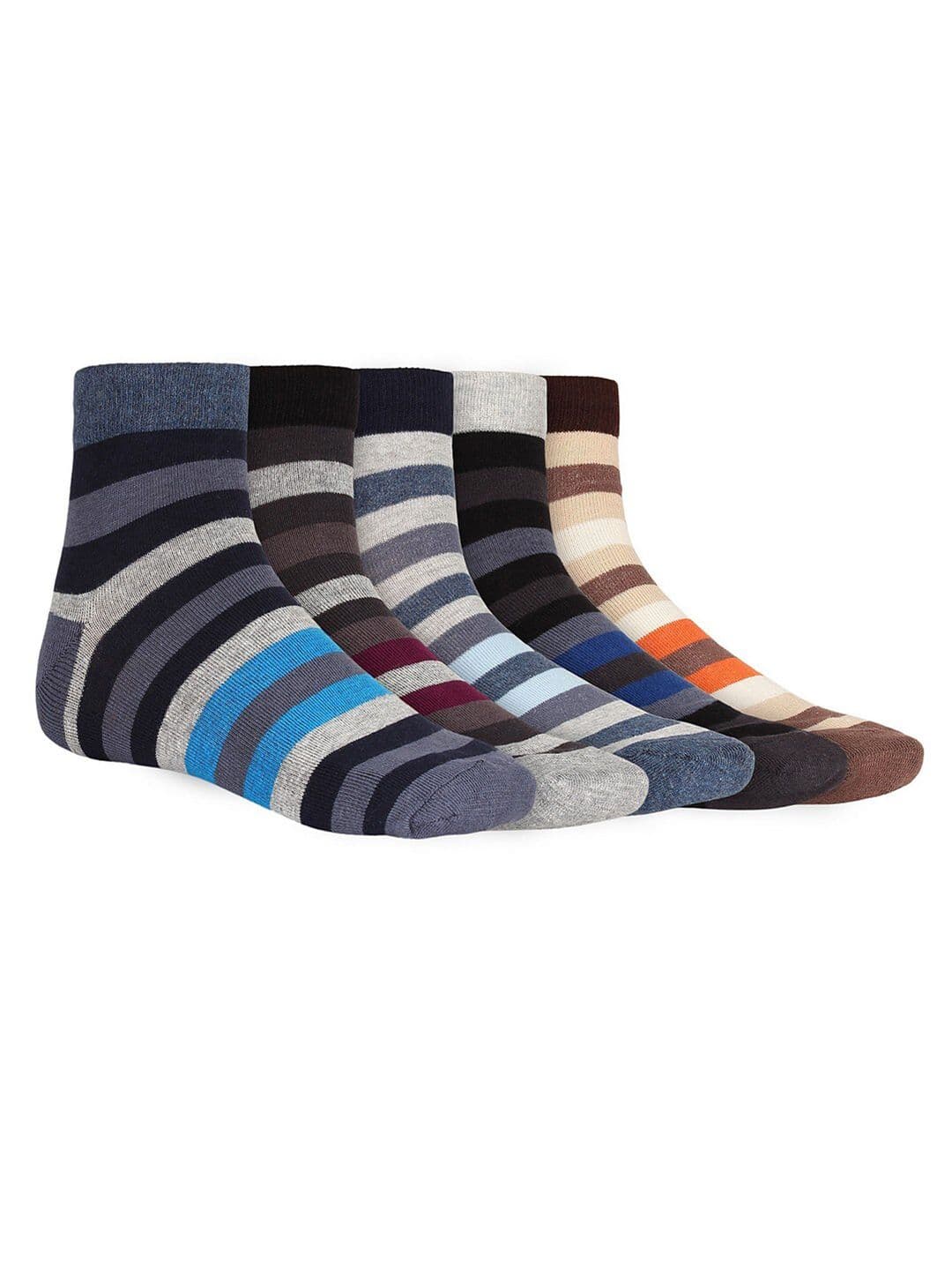 SIDEWOK Men Pack Of 5 Striped Pure Combed Cotton Ankle-Length Socks - view 1