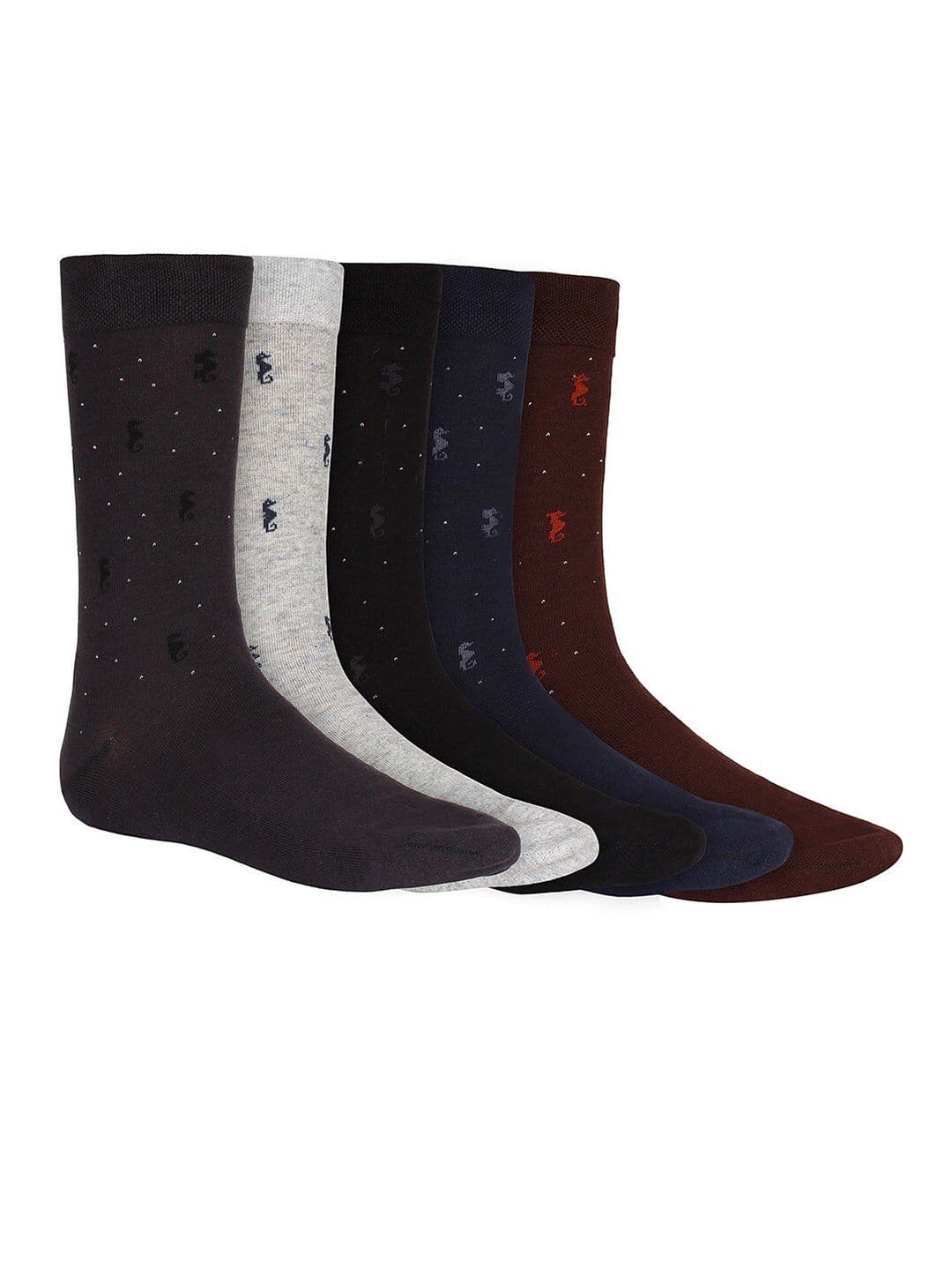 SIDEWOK Men Pack Of 5 Patterned Pure Combed Cotton Calf-Length Socks - view 1