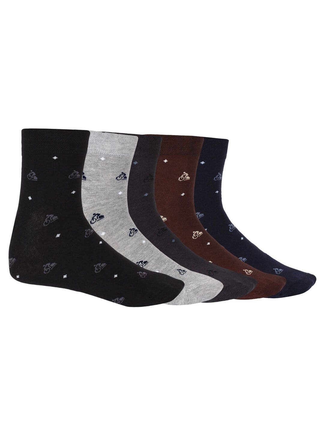 SIDEWOK Men Pack Of 5 Patterned Pure Combed Cotton Ankle-Length Socks - view 1