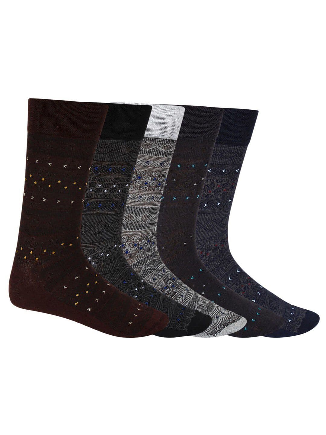 SIDEWOK Men Black & Grey Pack of 5 Calf Length Cotton Self Design Socks - view 1