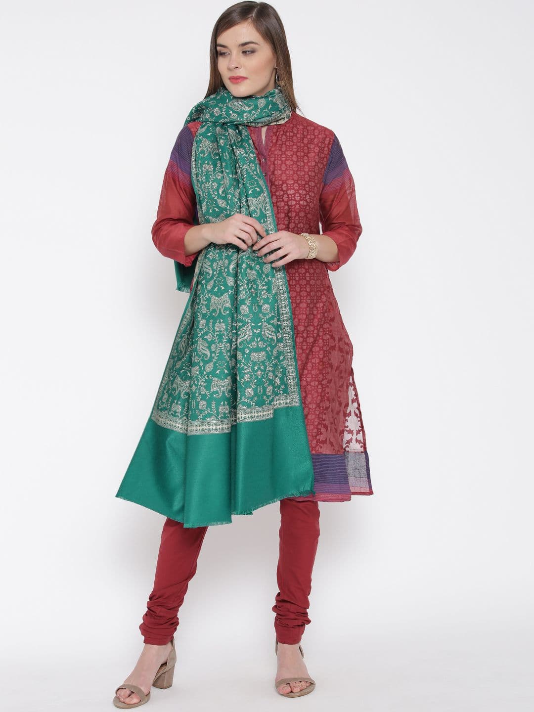 WEAVERS VILLA Women Floral Woven Design Winter Shawl - view 1