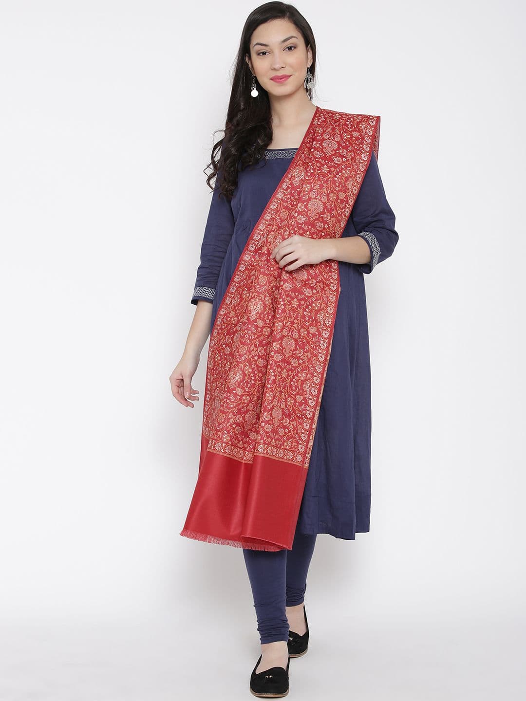 WEAVERS VILLA Women Floral Woven Design Winter Shawl - view 1