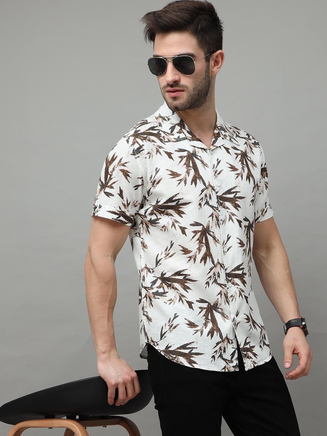 HERE&NOW Men Cream-Coloured Slim Fit Tropical Printed Casual Shirt - view 1