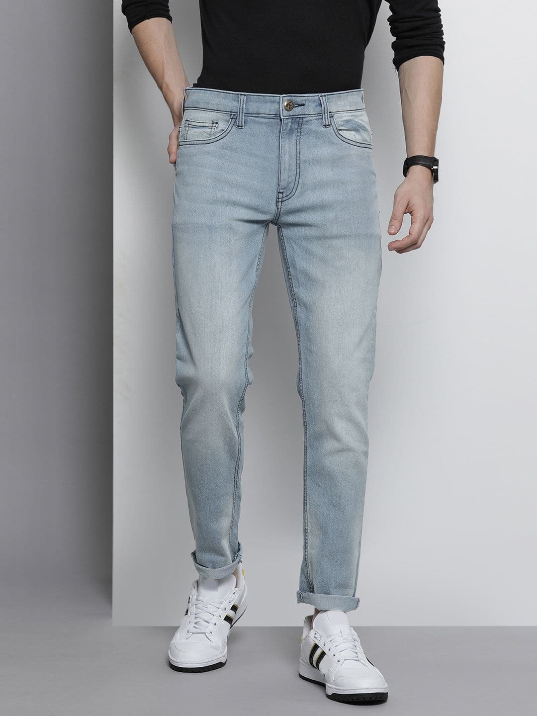 The Indian Garage Co Men Blue Slim Fit Light Fade Stretchable Jeans - view 1
