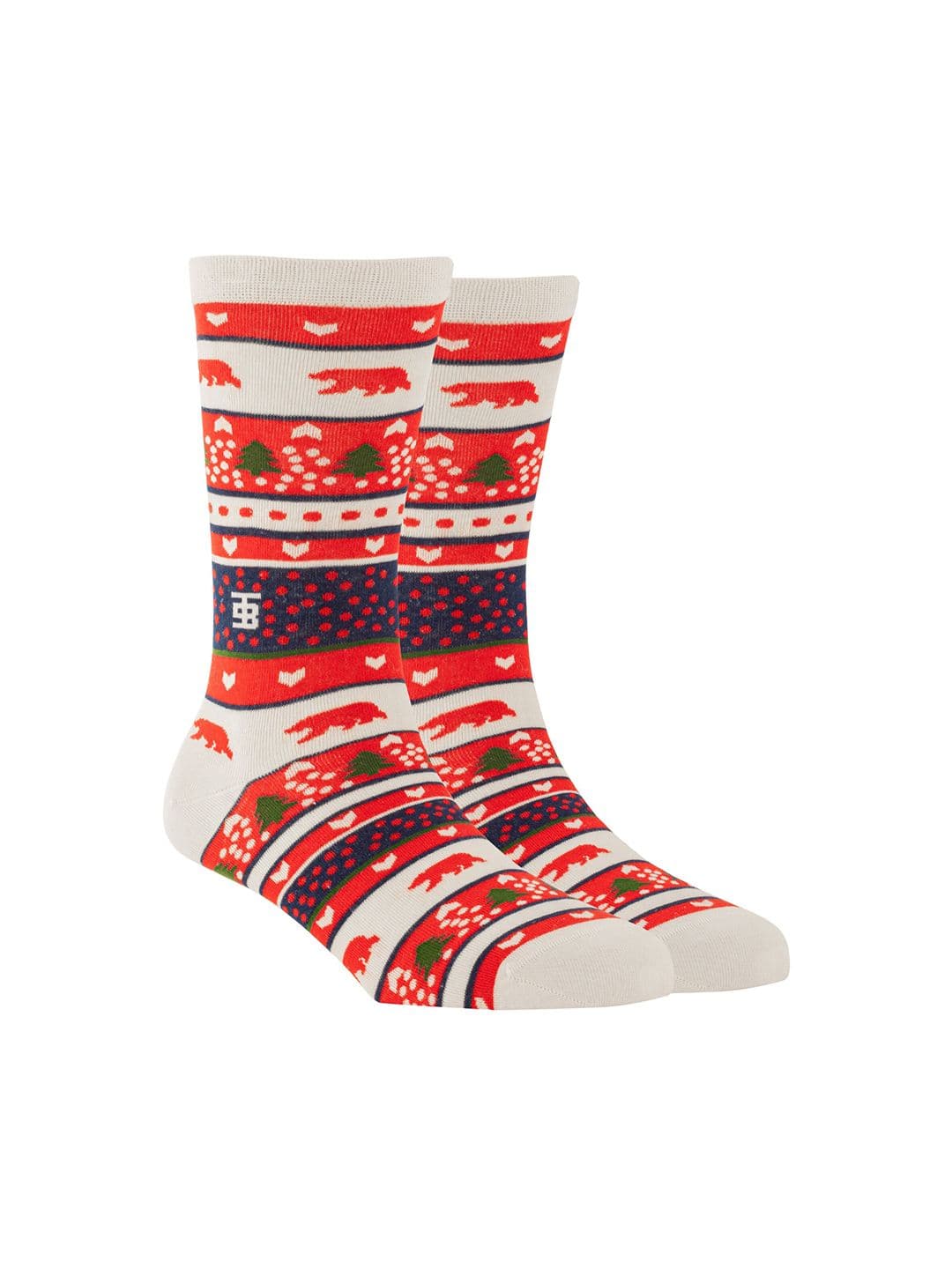 SockSoho Men White & Red Patterned Calf-Length Socks - view 1