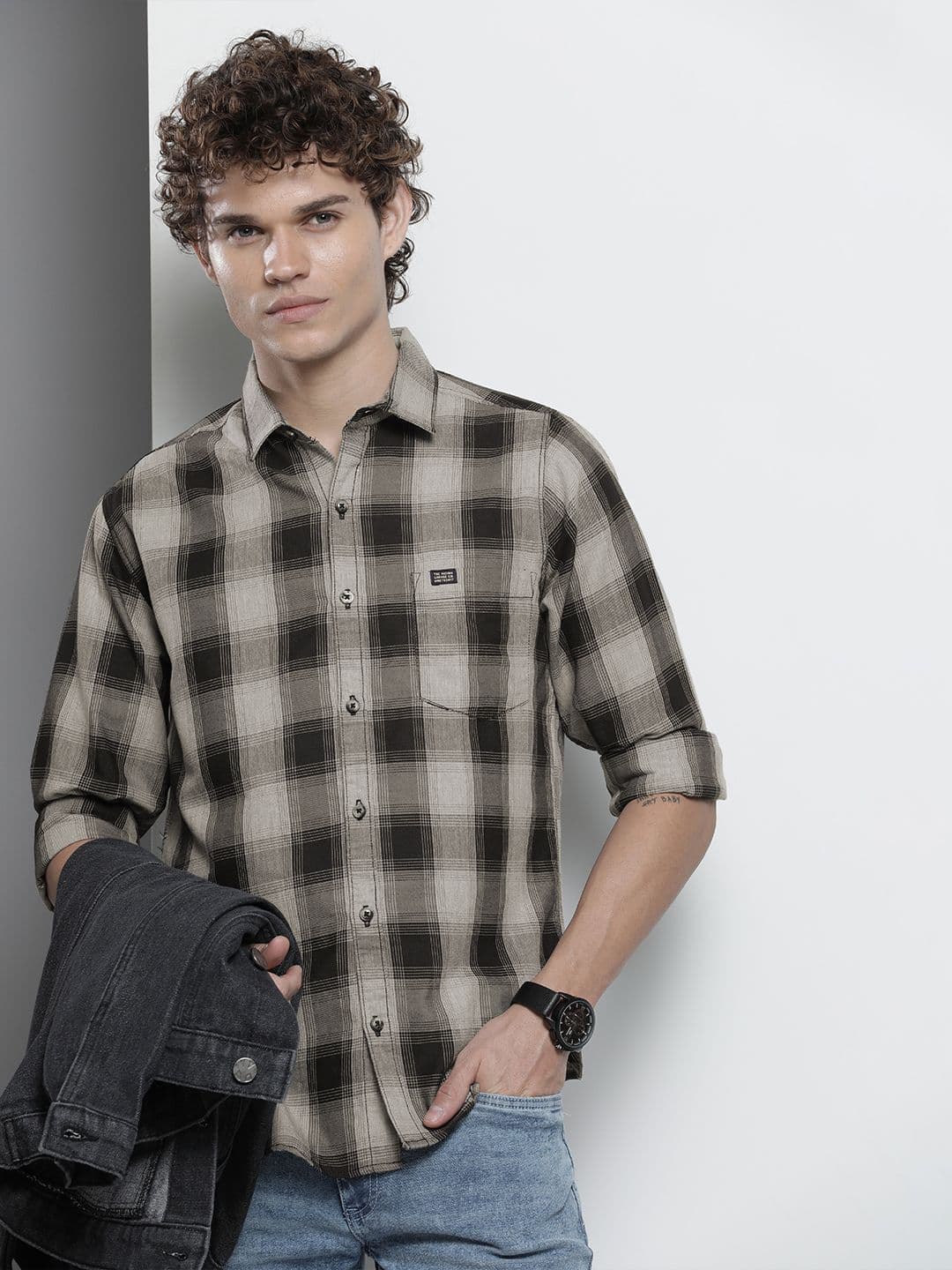 The Indian Garage Co Men Black & White Buffalo Checks Checked Cotton Casual Shirt - view 1