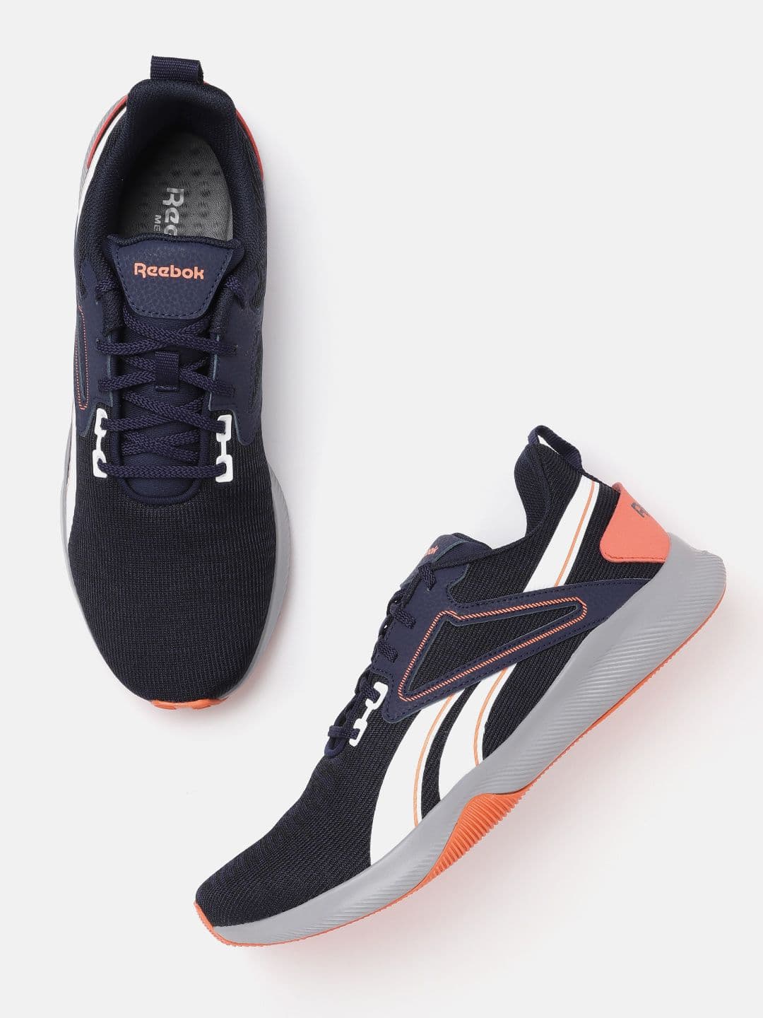 Reebok Men Navy Blue & White Self Striped Grafite Running Shoes - view 1