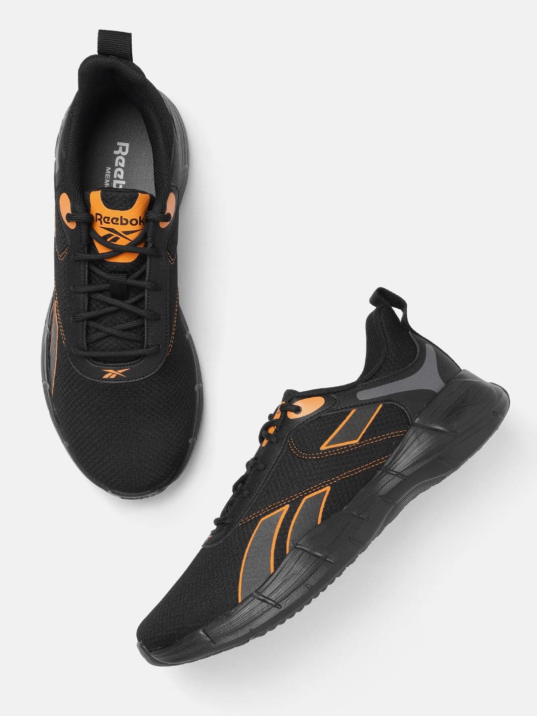 Reebok Men Black & Orange Woven Design Memory Foam Callisto Running Shoes - view 1