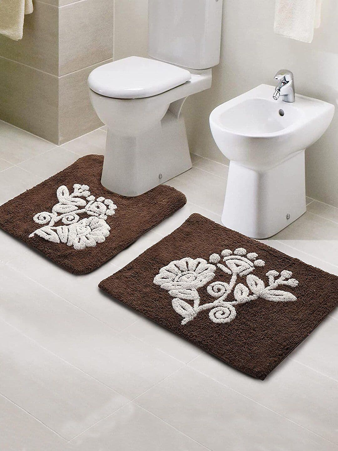 Saral Home Set of 2 Brown Soft Cotton Bathmat Set with Contour - view 1