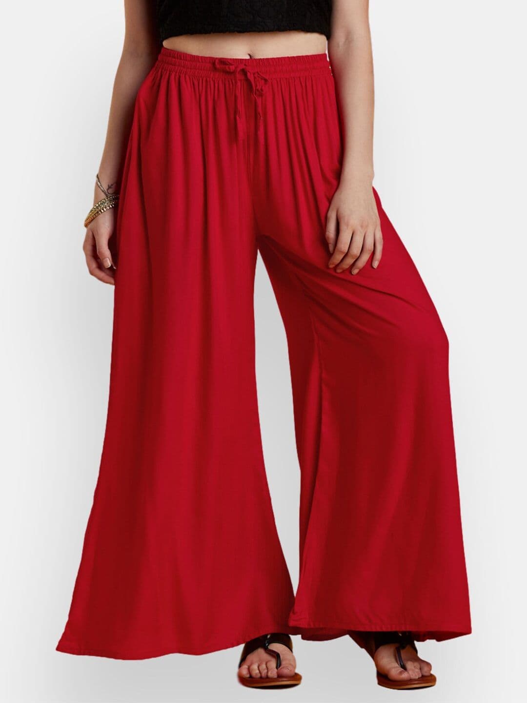 VEDANA Women Red Solid Flared Palazzos - view 1