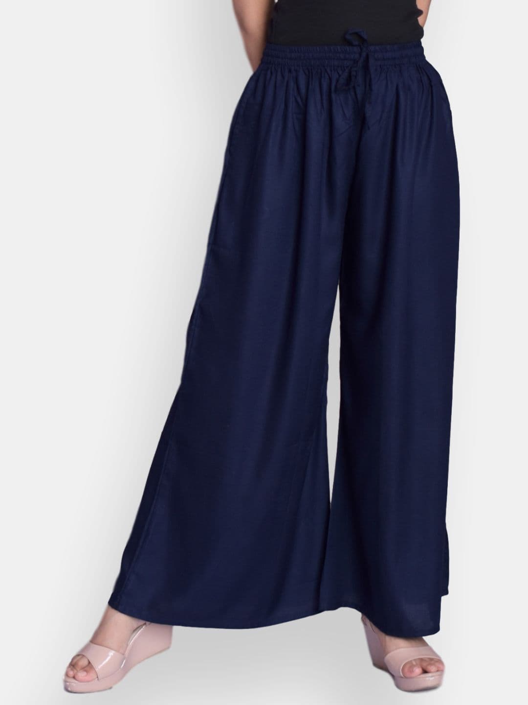 VEDANA Women Navy Blue Flared Palazzos - view 1