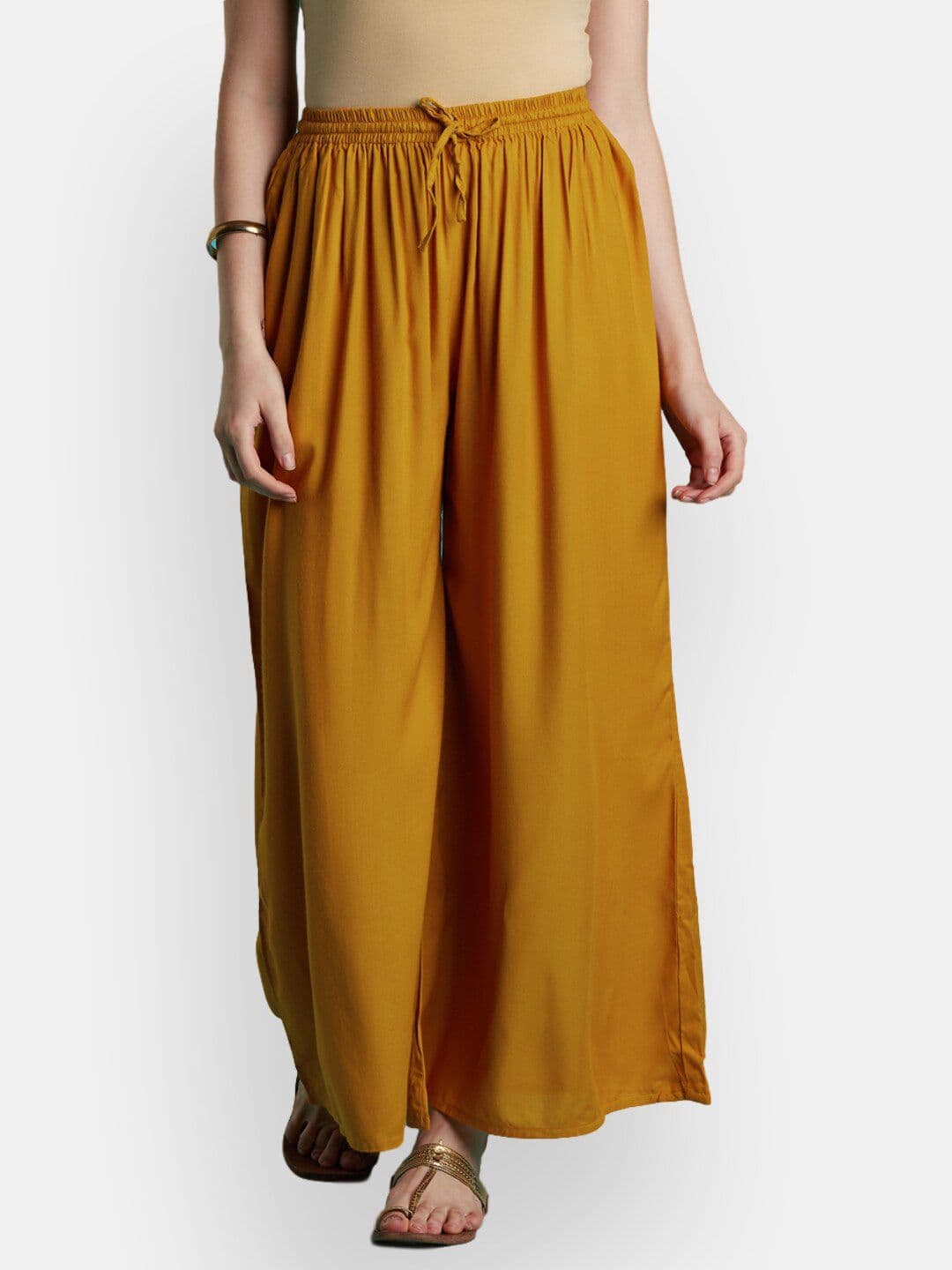 VEDANA Women Mustard Yellow Flared Palazzos - view 1
