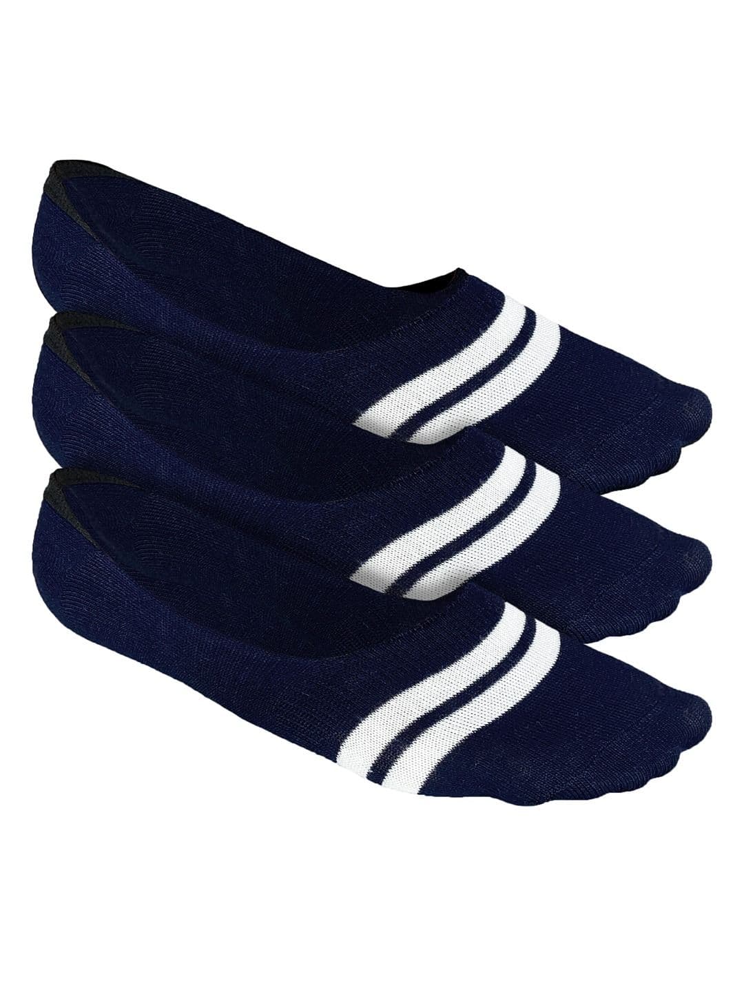 Heelium Men Navy Blue Striped Pack of 3 Odour Free Breathable Low Cut Bamboo No Show Socks - view 1